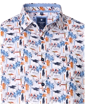 REDMOND Kurzarmhemd weiss multicolor Print Casual Comfort Fit
